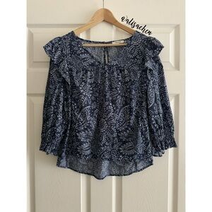 Madewell V-Neck Ruffle-Shoulder Top in Paisley Garden
